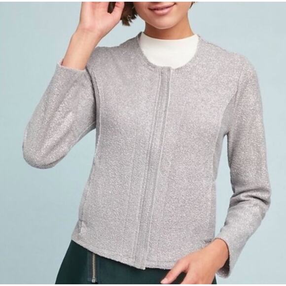 Anthropologie Dolan Left Coast Collection Silver Shimmer Zip Cardigan - Size XS - Picture 6 of 10